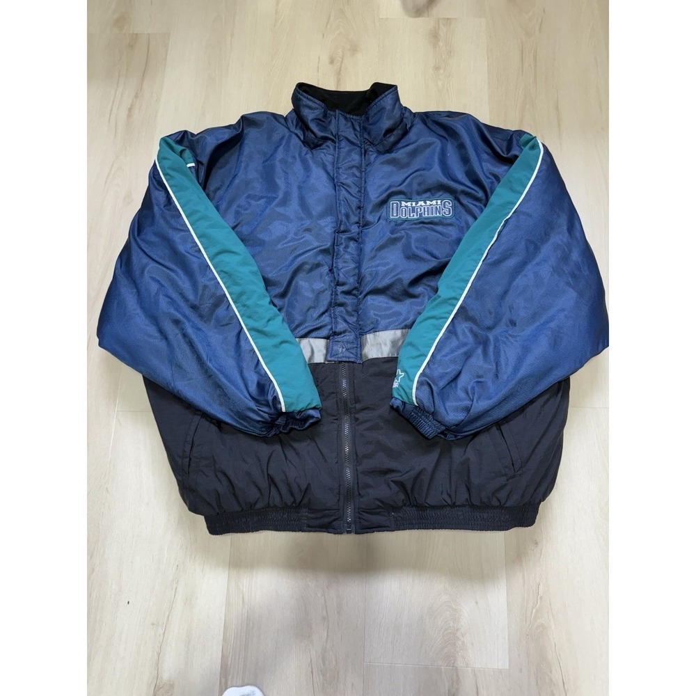Vintage 90s Starter Miami Dolphins NFL Puffer Jacket Men's 2XL Blue Embroidered